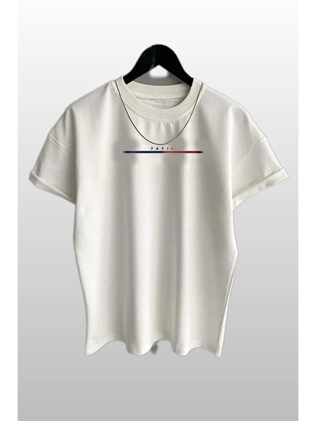 Kadın Bisiklet Yaka Paris Baskılı Siyah Beyaz Gri 3 lü Tişört-1