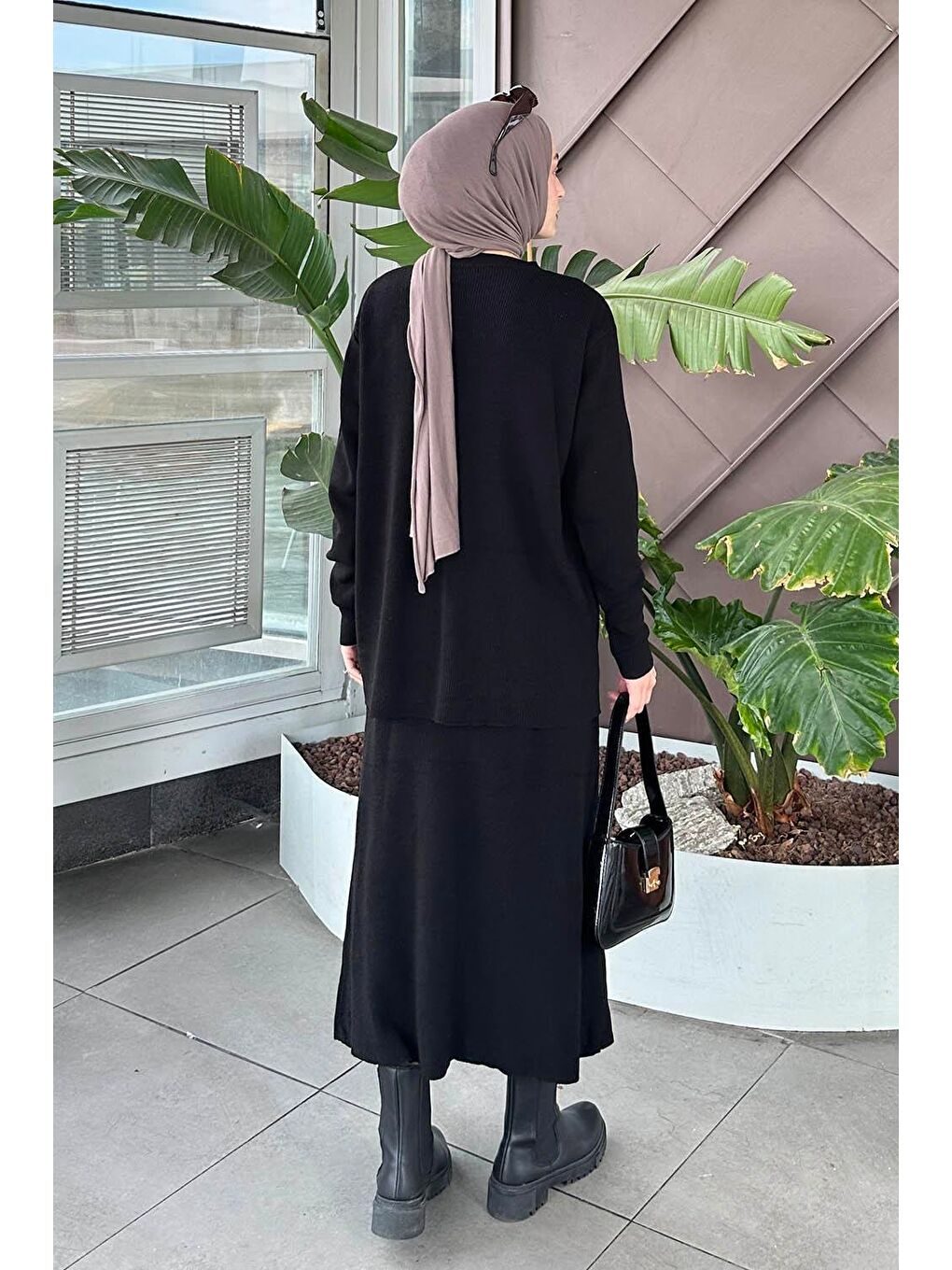 Fitilli Triko Etekli Takım Siyah-3