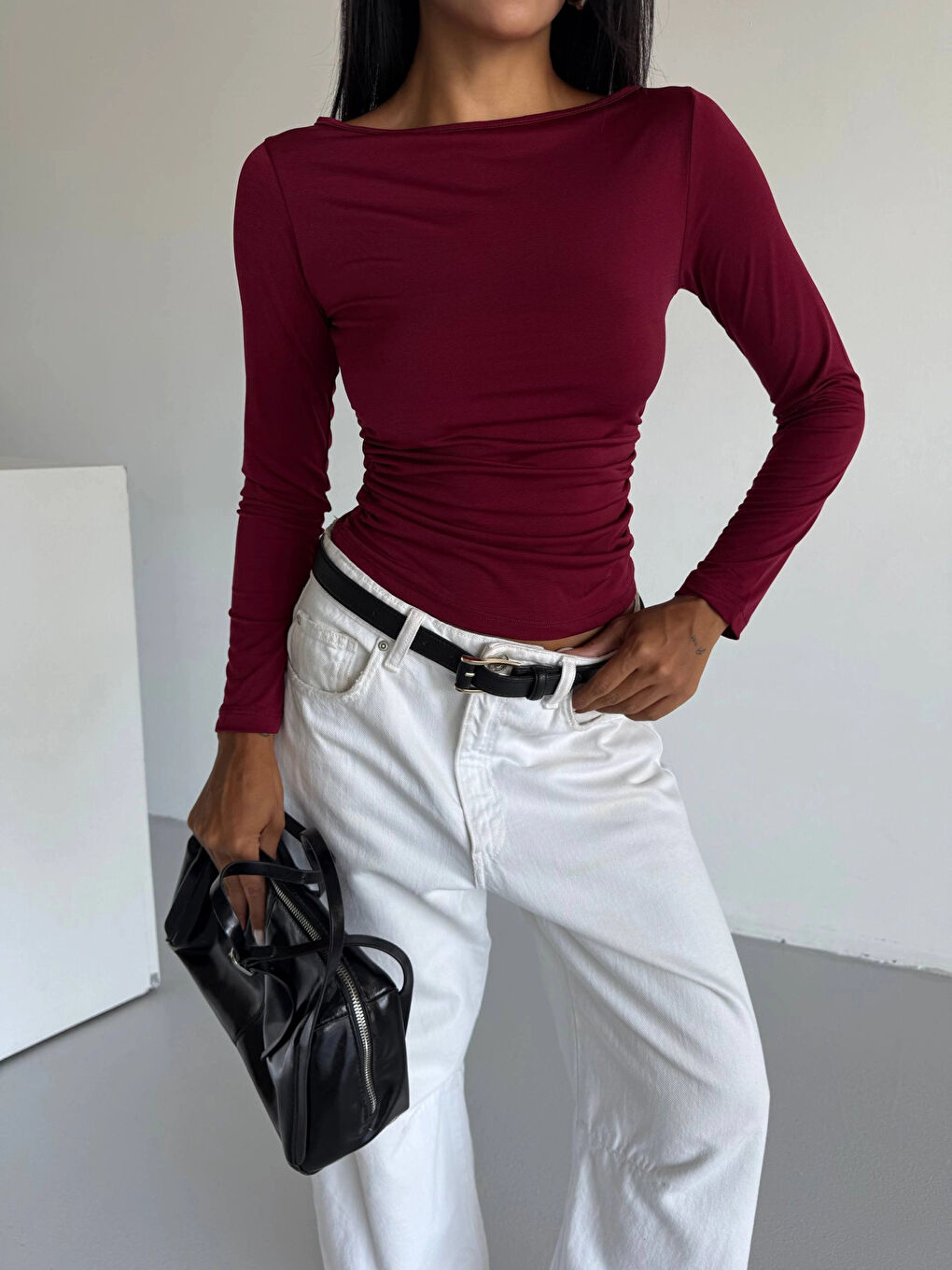 Kadın Bordo Uzun Kollu Sany Bluz HZL25S-FRY123351-2