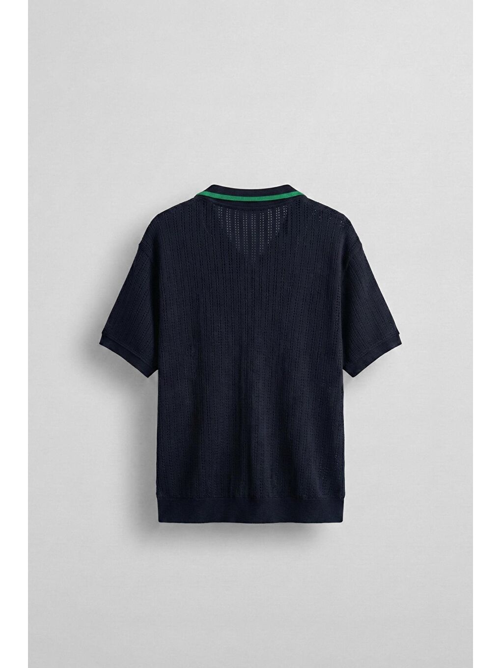 Erkek Yarım Pat Polo V Yaka Desenli Triko T-Shirt Lacivert Yeşil-1