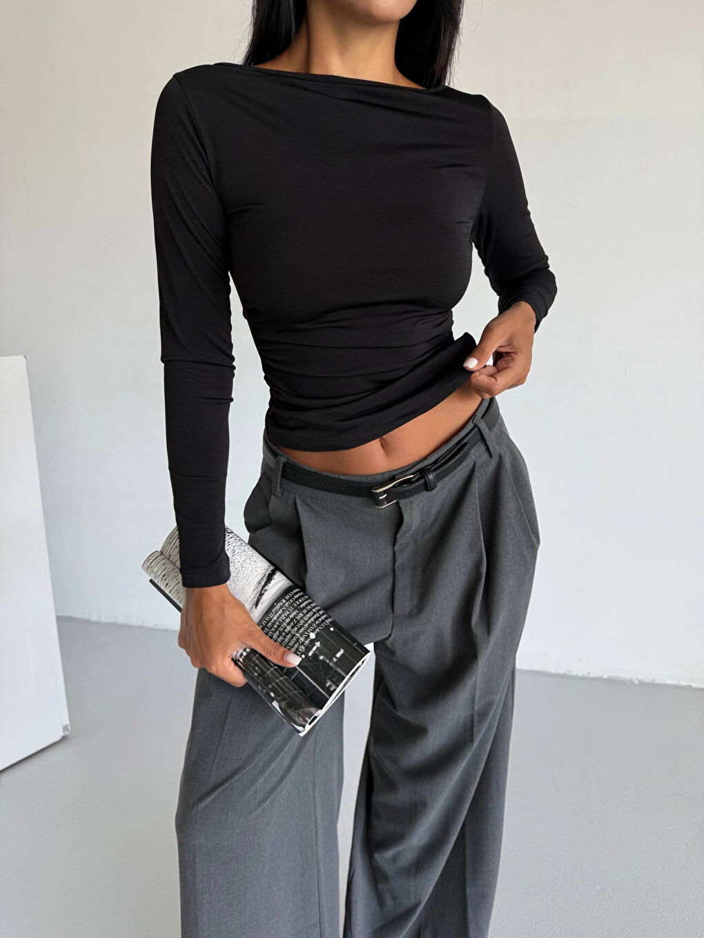 Kadın Siyah Uzun Kollu Sany Bluz HZL25S-FRY123351-2