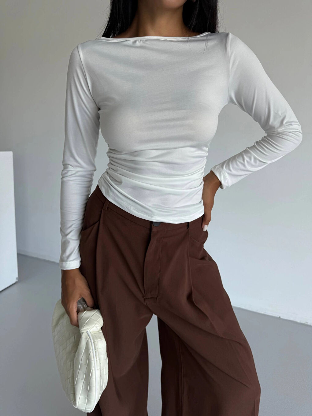 Kadın Beyaz Uzun Kollu Sany Bluz HZL25S-FRY123351-1