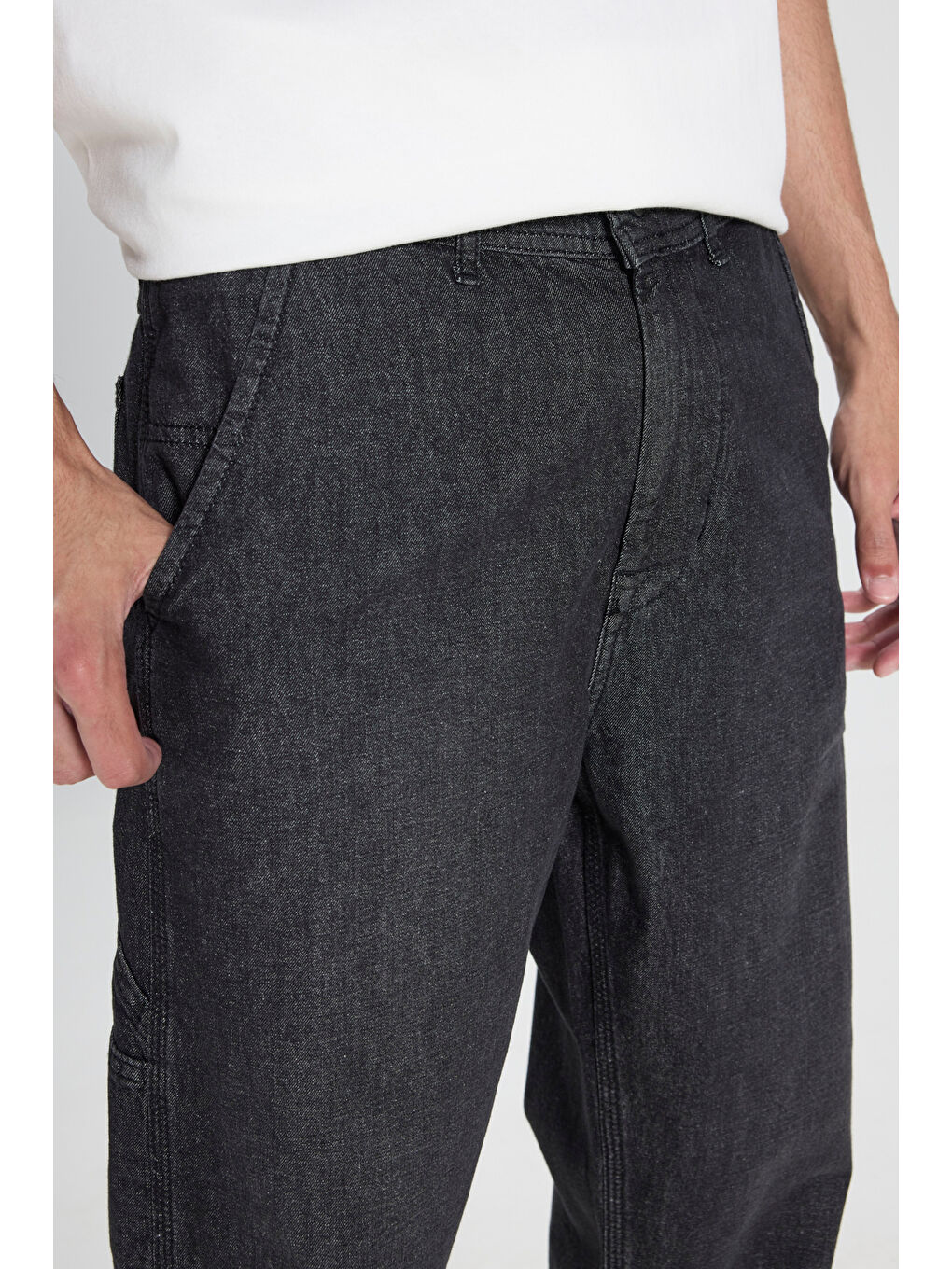 Siyah Carpenter Fit %100 Pamuk Düşük Bel Geniş Paça Jean Pantolon-3