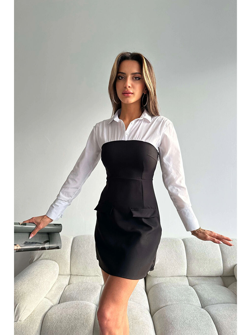 Kadın Beyaz Gömlek Elbise 1035-0001-1