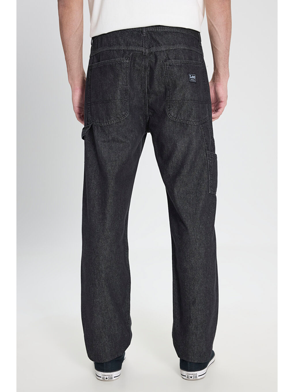 Siyah Carpenter Fit %100 Pamuk Düşük Bel Geniş Paça Jean Pantolon-4