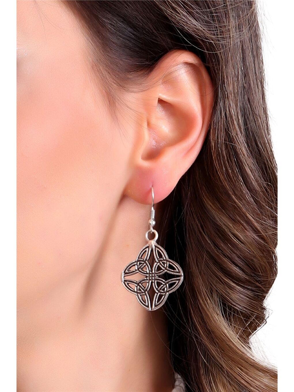 Gri Kadın Antik Gümüş Kaplama Sallantılı Model Celtic Küpe-2