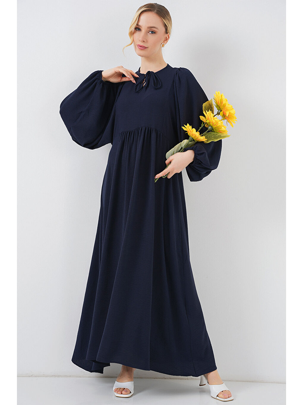 Kadın Balon Kol Uzun Tesettür Elbise 2464 - F.Lacivert