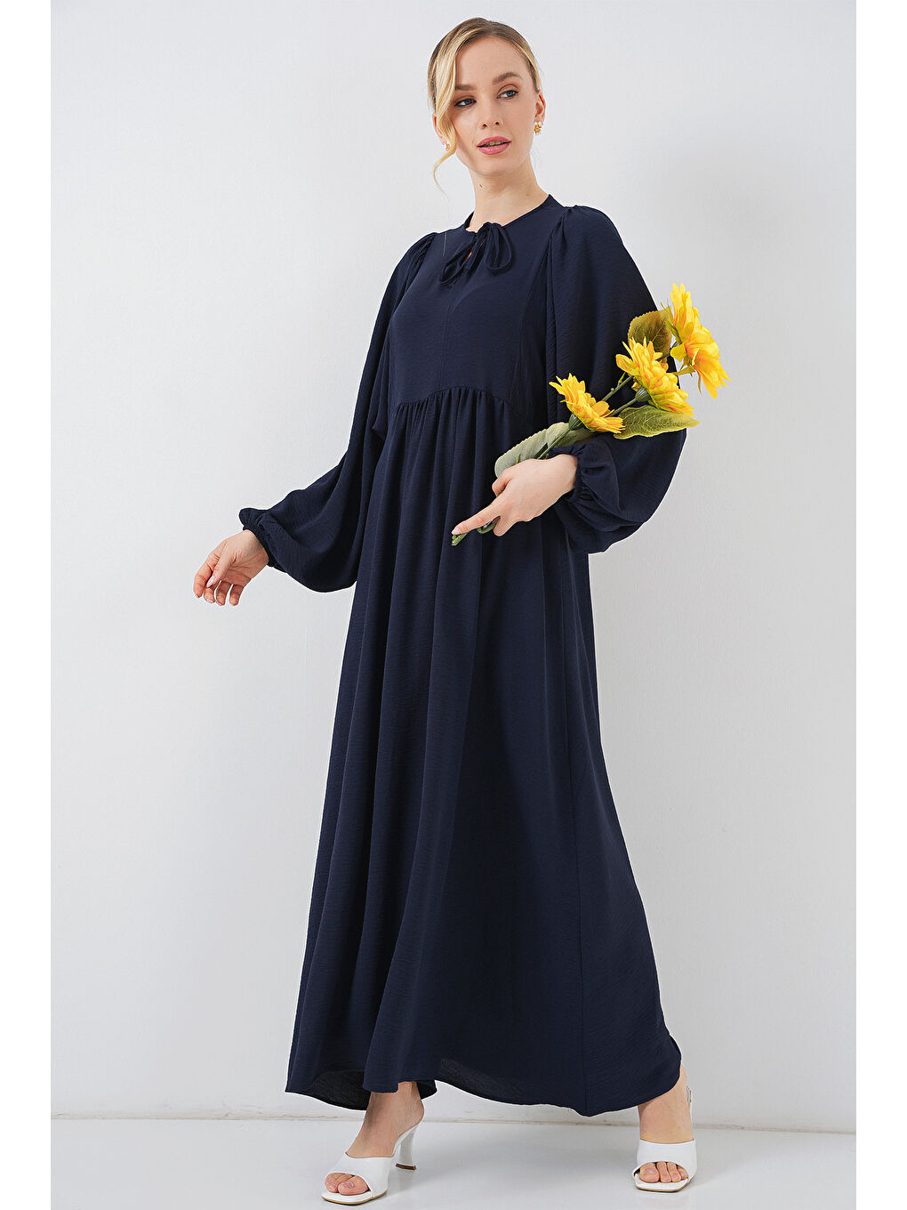 Kadın Balon Kol Uzun Tesettür Elbise 2464 - F.Lacivert-1