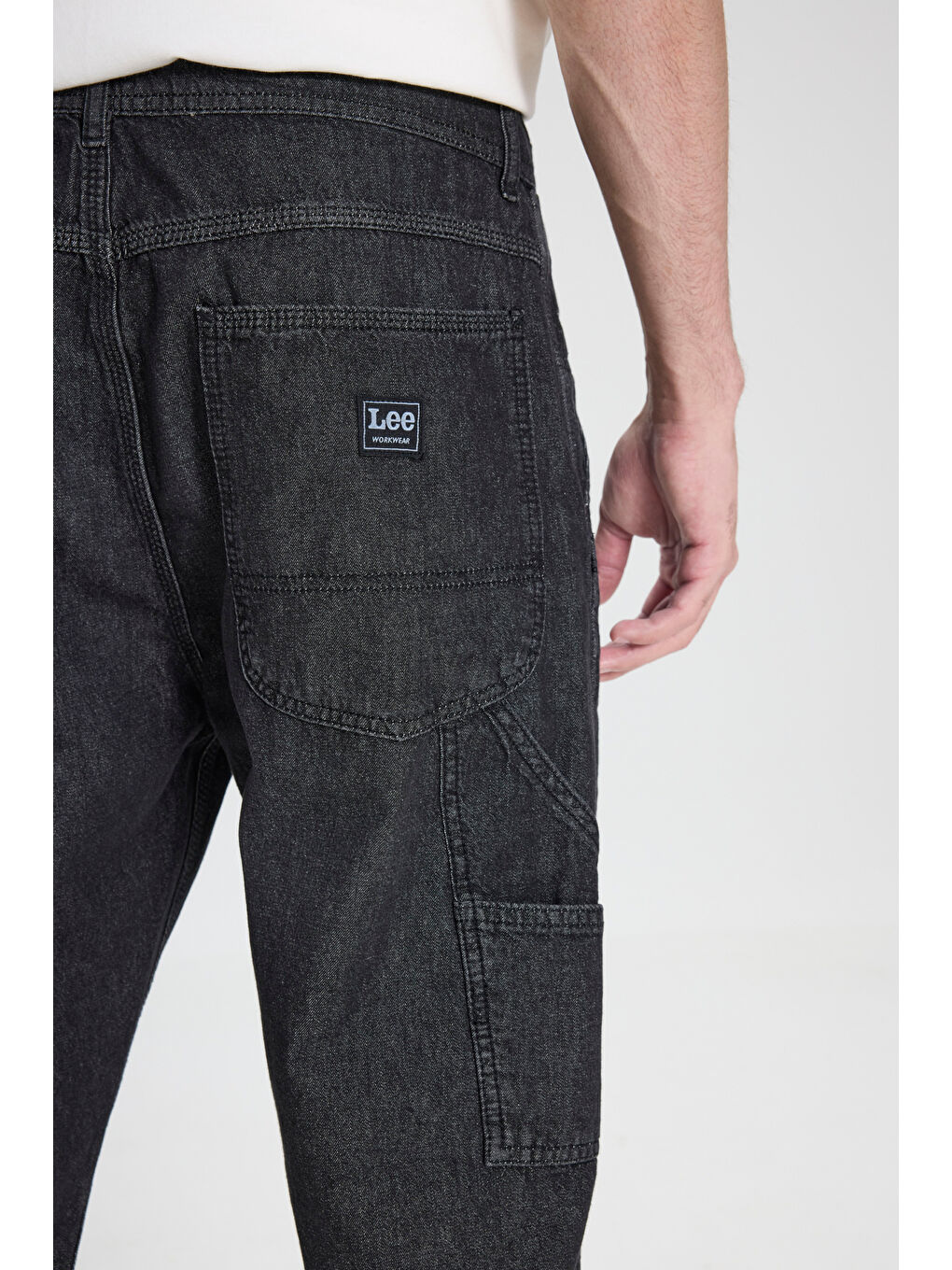 Siyah Carpenter Fit %100 Pamuk Düşük Bel Geniş Paça Jean Pantolon-5