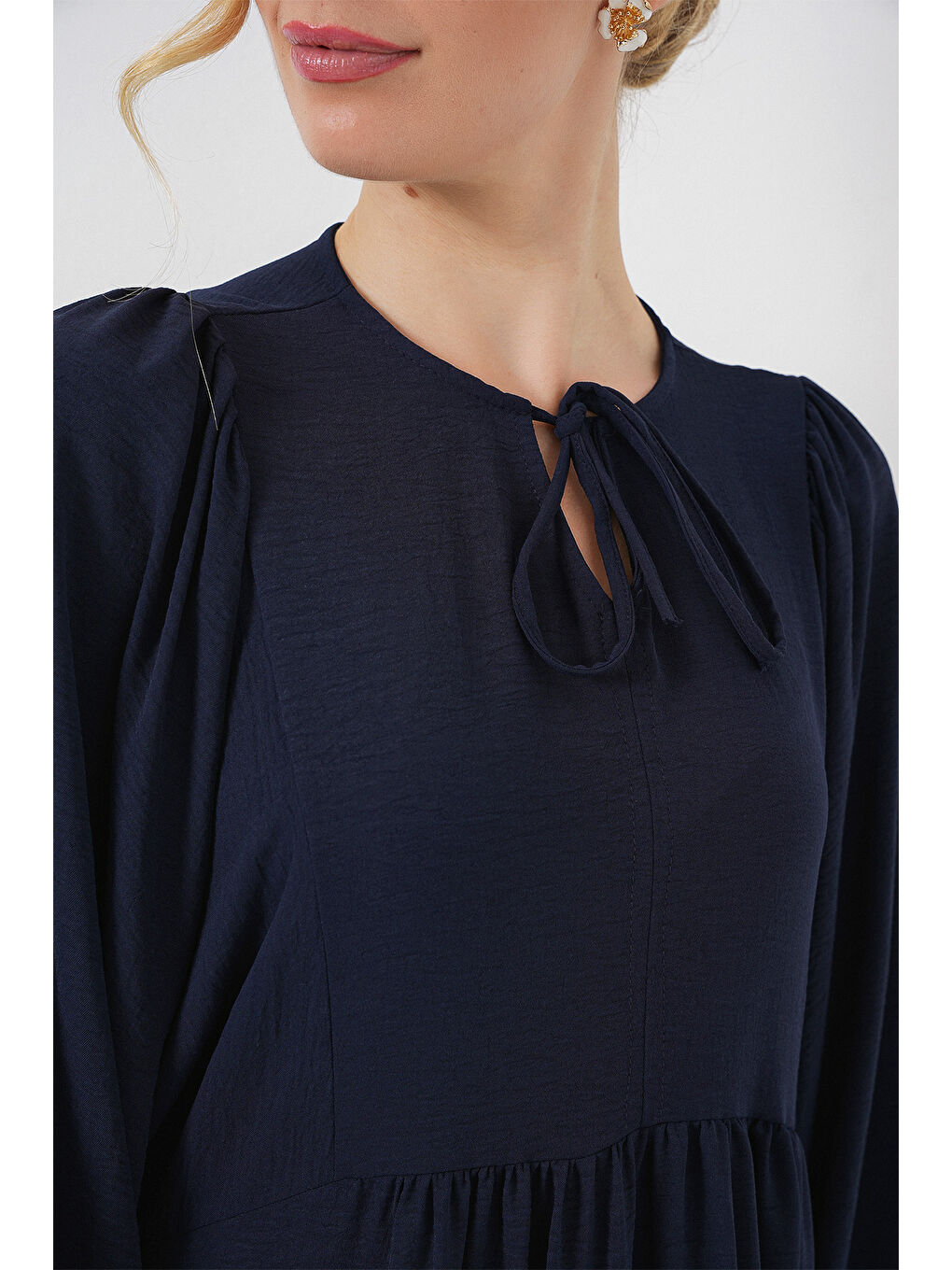 Kadın Balon Kol Uzun Tesettür Elbise 2464 - F.Lacivert-5