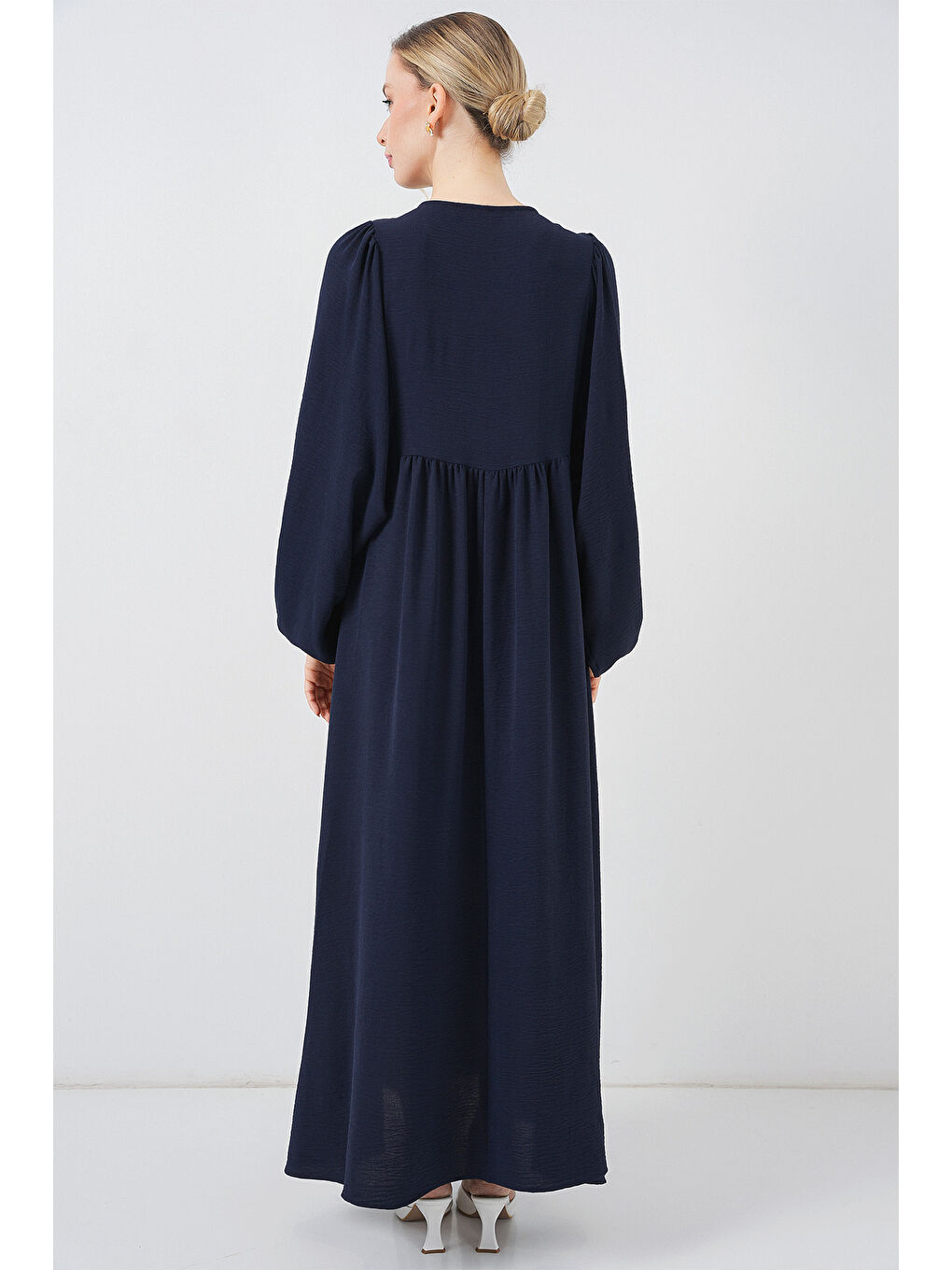 Kadın Balon Kol Uzun Tesettür Elbise 2464 - F.Lacivert-6