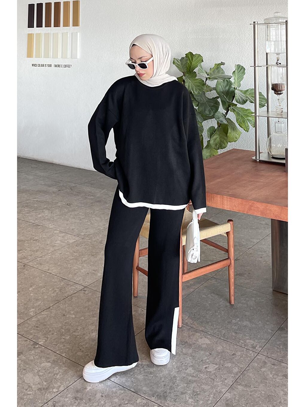 Pantolon Yırtmaçlı Triko Takım Siyah