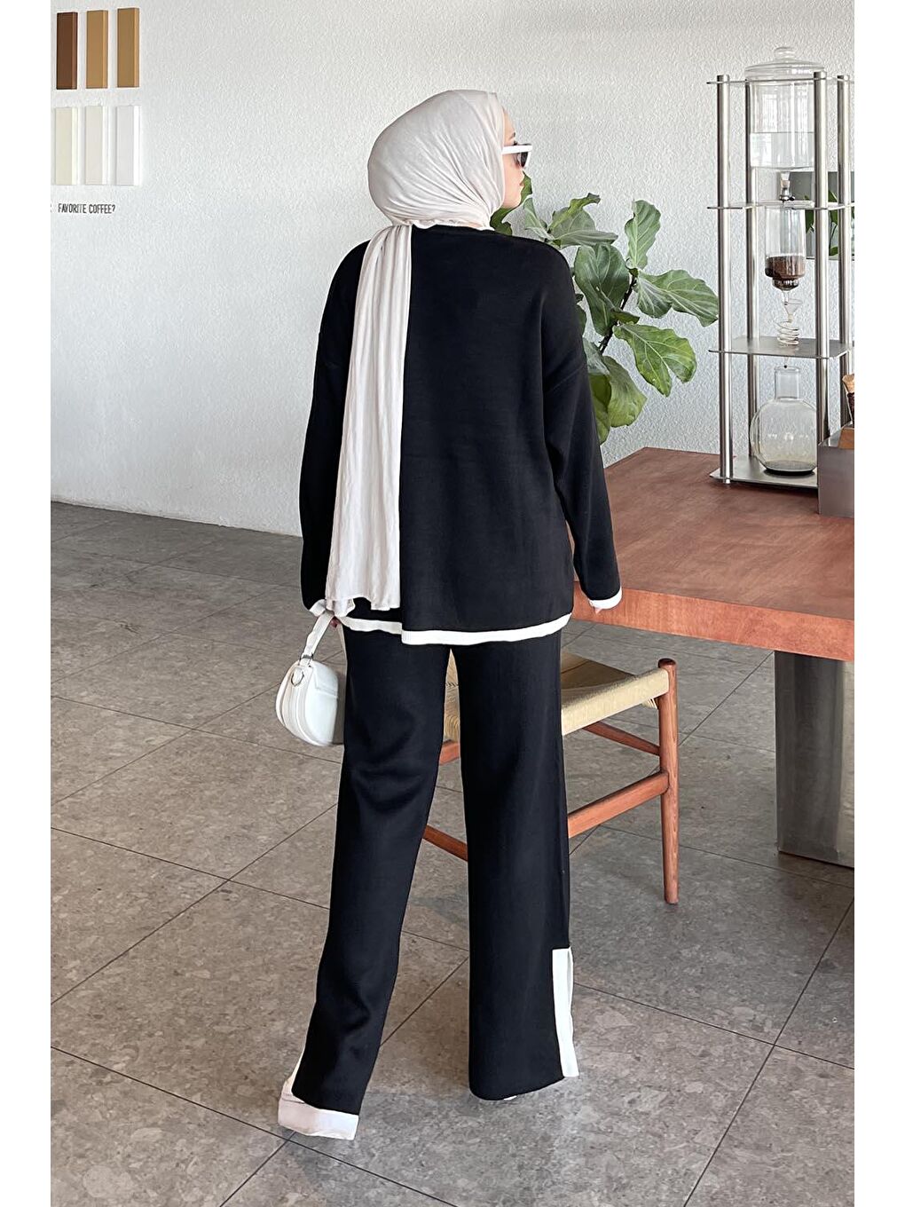 Pantolon Yırtmaçlı Triko Takım Siyah-3