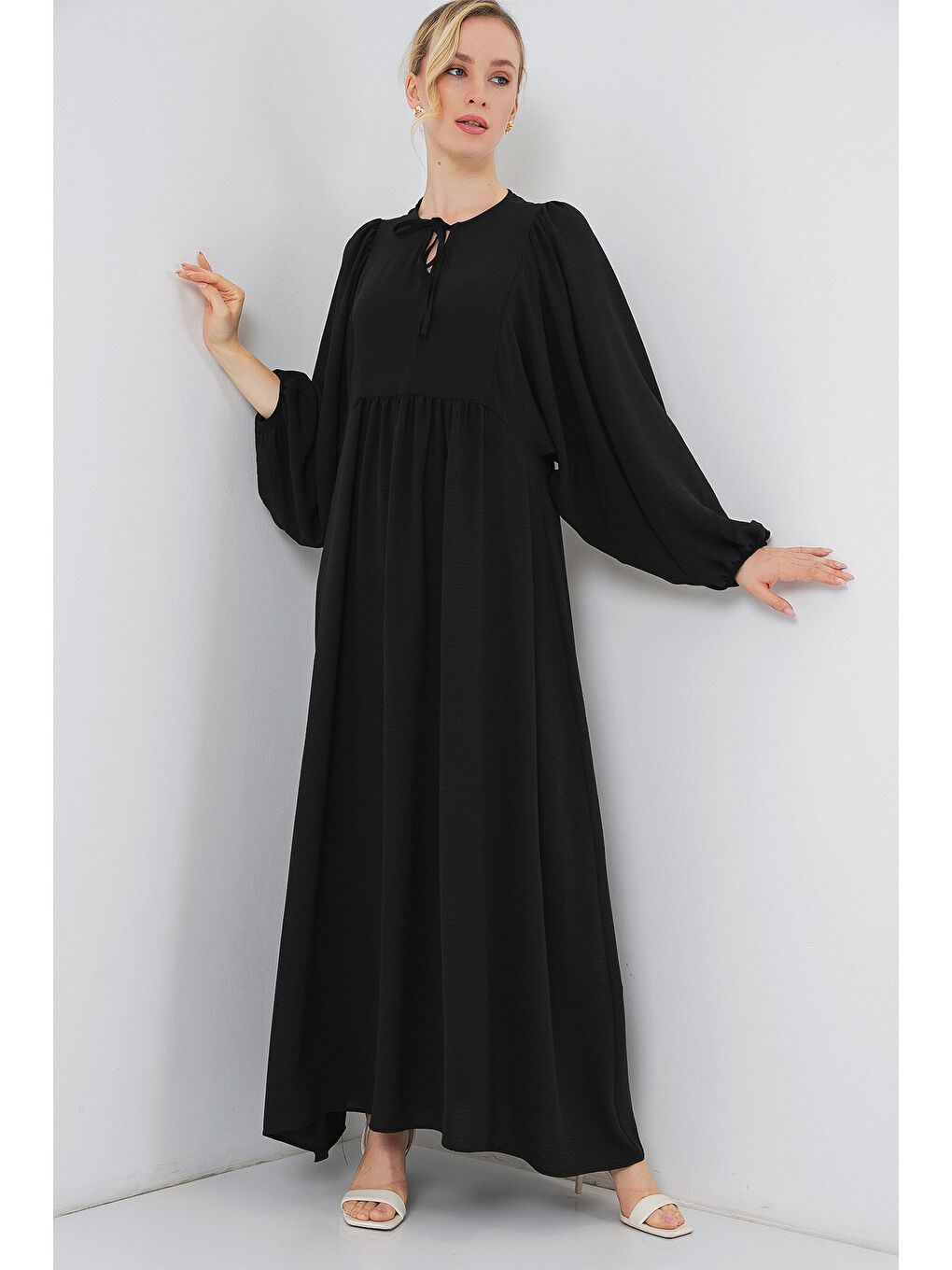 Kadın Balon Kol Uzun Tesettür Elbise 2464 - D. Siyah-2