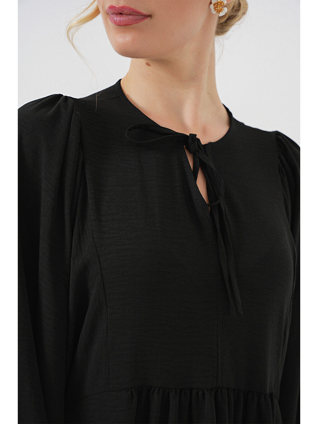 Kadın Balon Kol Uzun Tesettür Elbise 2464 - D. Siyah-4