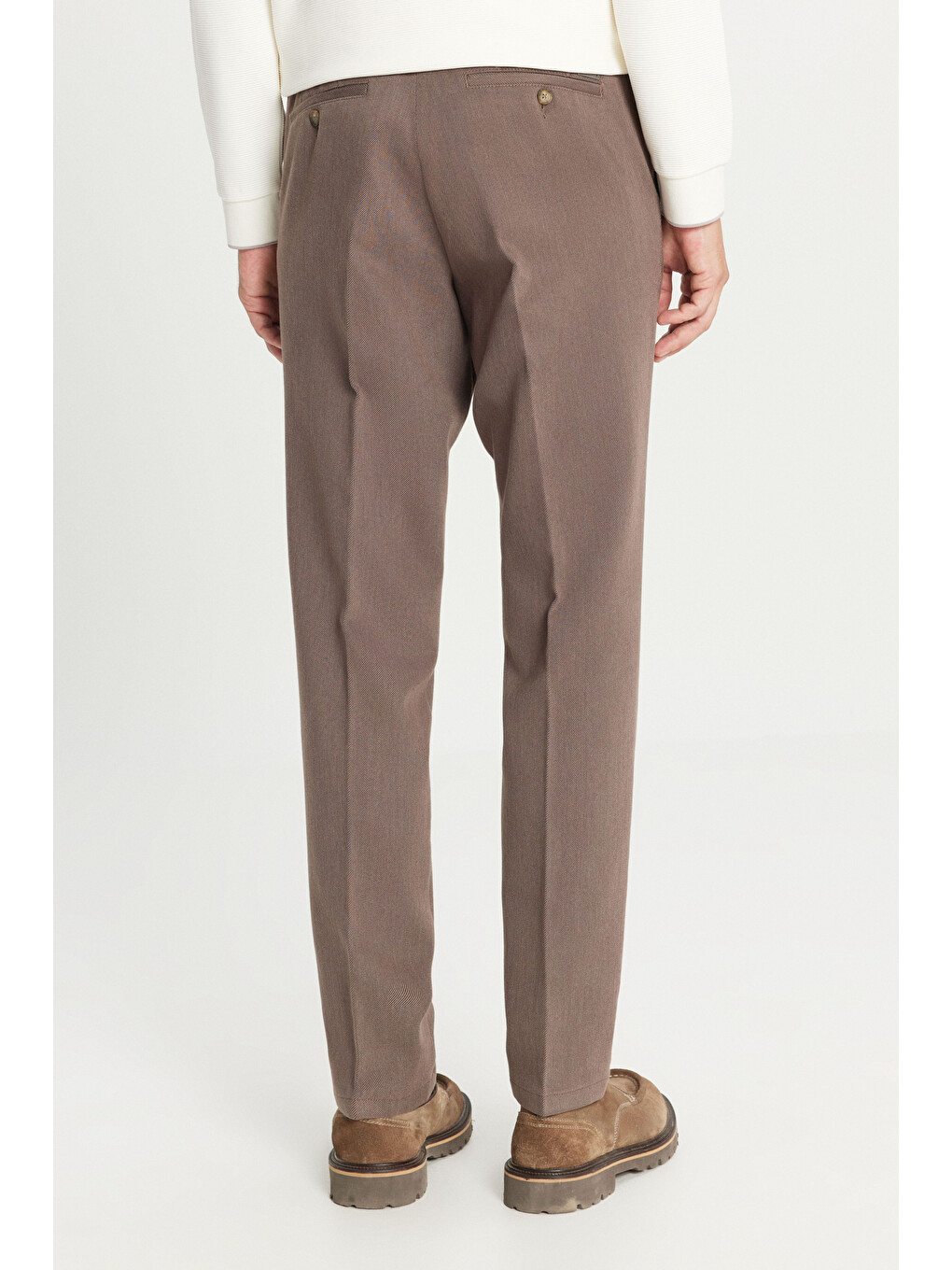 Erkek Kahverengi Pamuklu Regular Fit Normal Kesim Diagonal Desenli Yan Cepli Casual Pantolon-4