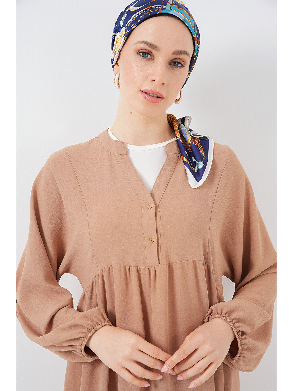 Bej Kadın Uzun Tesettür Elbise 2525 - Bisküvi-3