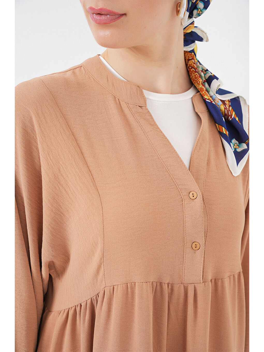 Bej Kadın Uzun Tesettür Elbise 2525 - Bisküvi-4