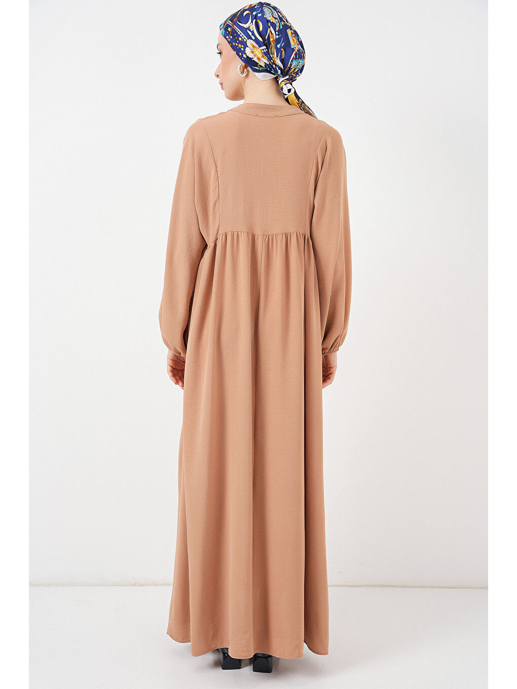 Bej Kadın Uzun Tesettür Elbise 2525 - Bisküvi-5