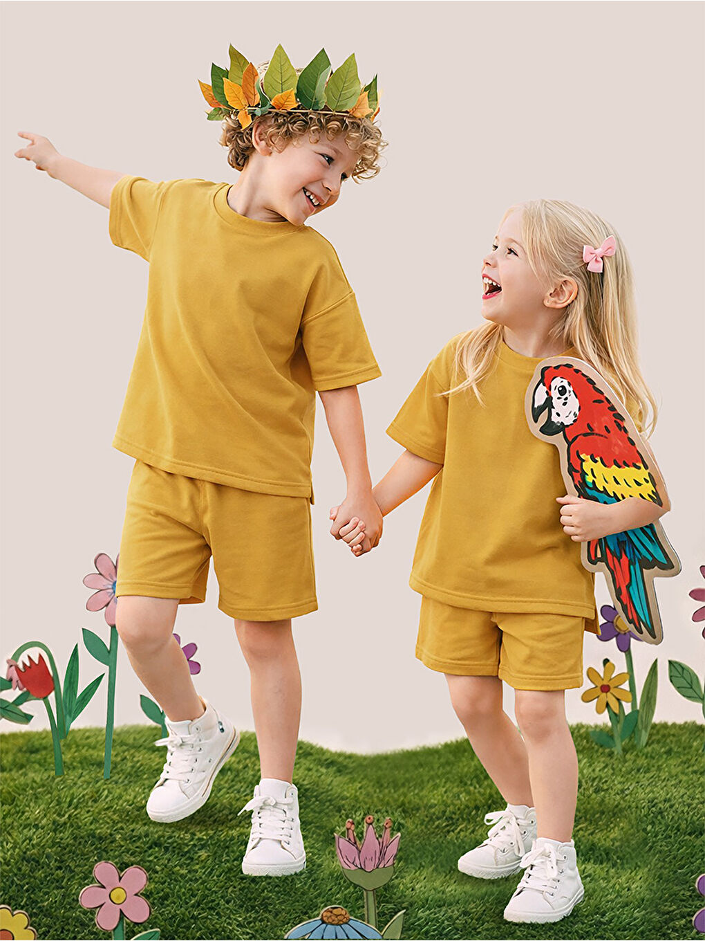 Sarı Oversize Hardal Unisex T-shirt Şort Takım