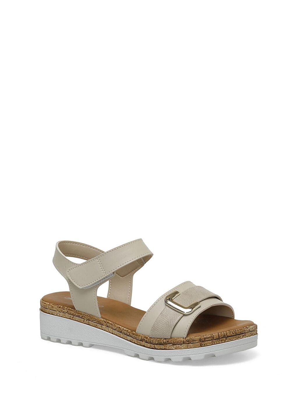 CS24040 4FX Bej Kadın Dolgu Topuk Sandalet-1