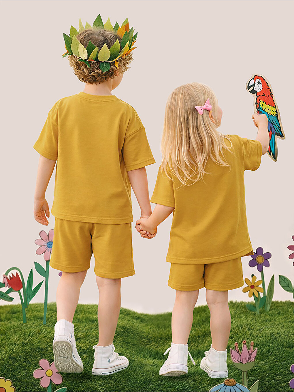 Sarı Oversize Hardal Unisex T-shirt Şort Takım-1