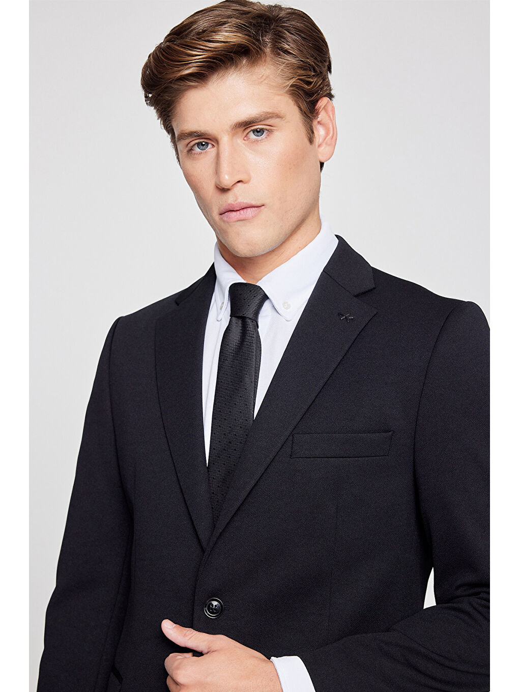 Erkek Siyah Slim Fit Dar Kesim Mono Yaka Beli Bağlamalı Kapak Cepli Esnek Takım Elbise-4