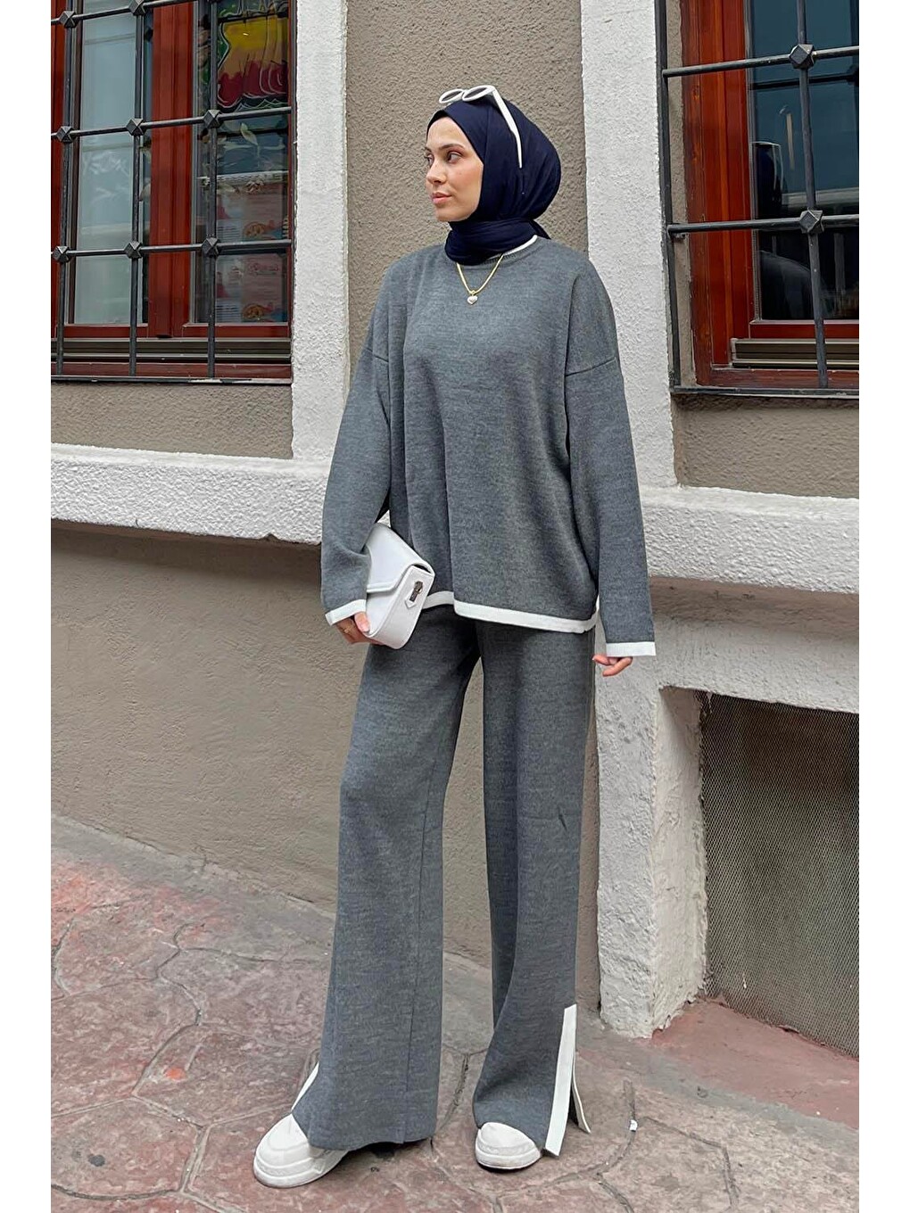 Pantolon Yırtmaçlı Triko Takım Antrasit