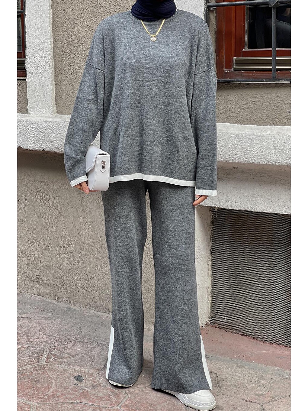 Pantolon Yırtmaçlı Triko Takım Antrasit-2