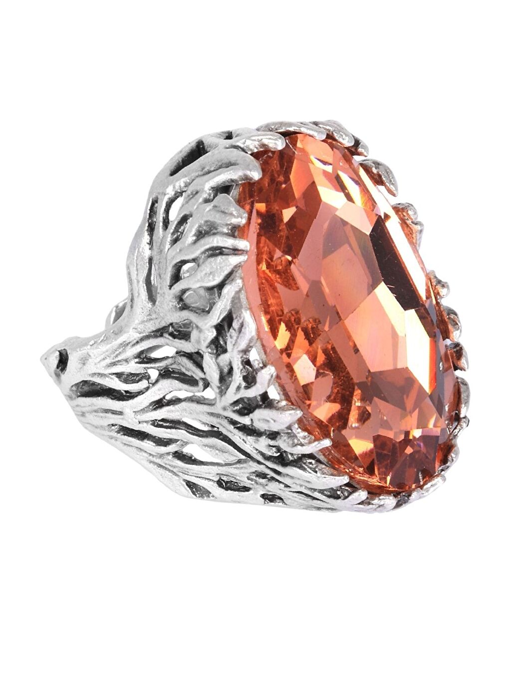 Kahverengi Kadın Antik Gümüş Kaplama Kristal Kesme Taş Detaylı Ayarlanabilir Tasarım Yüzük-1