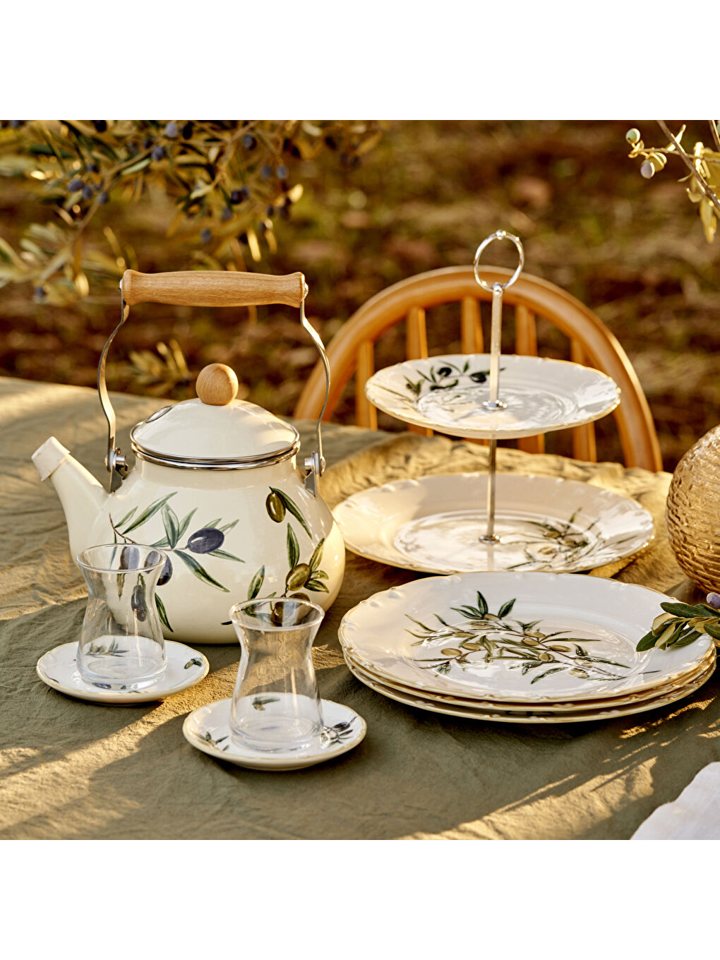 Olive Porselen 2 Katlı Kurabiyelik Yeşil-1