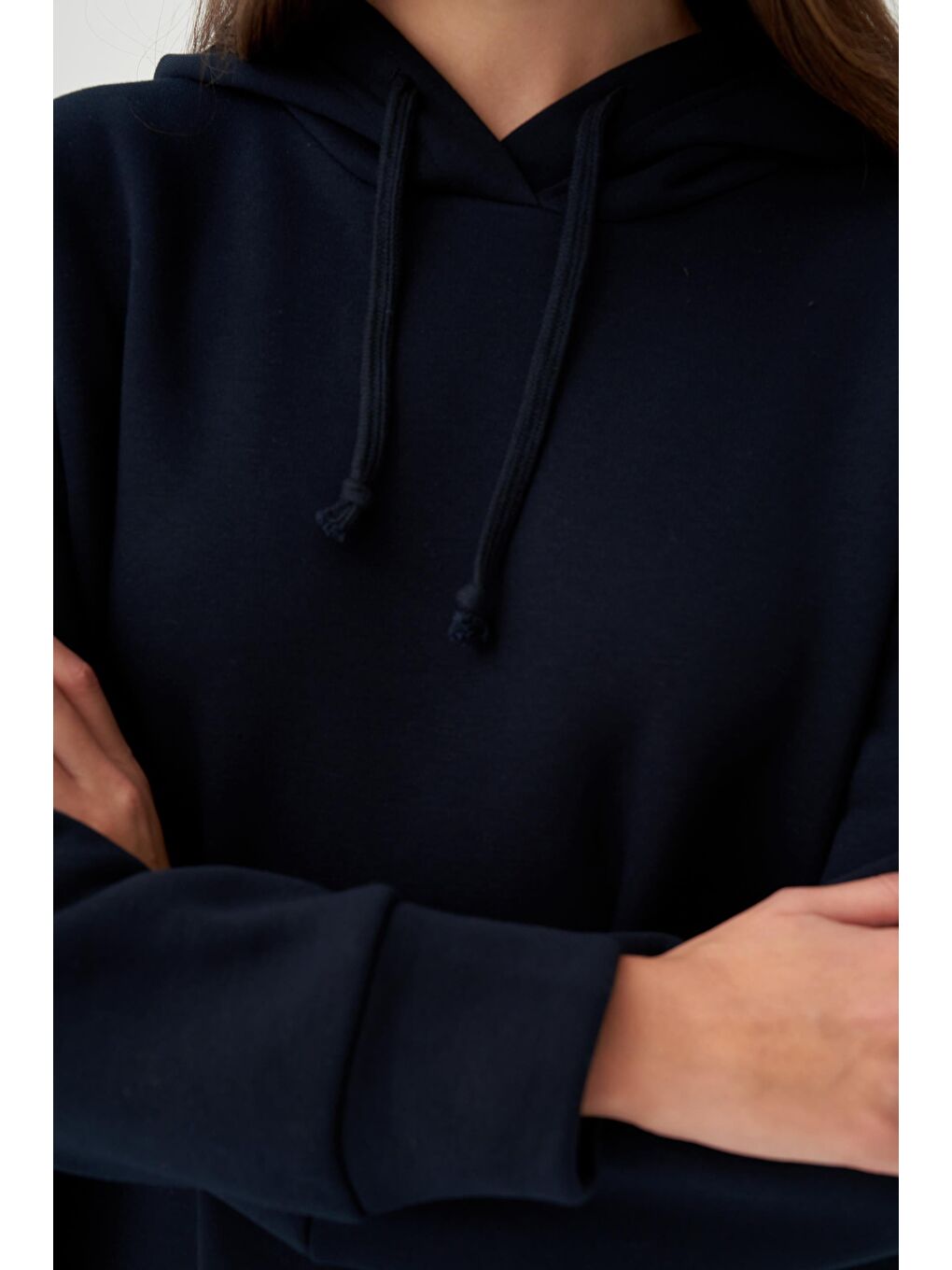 Lacivert-Kapüşonlu Basic Elbise-4