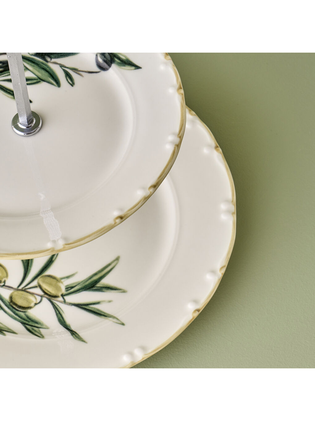 Olive Porselen 2 Katlı Kurabiyelik Yeşil-2