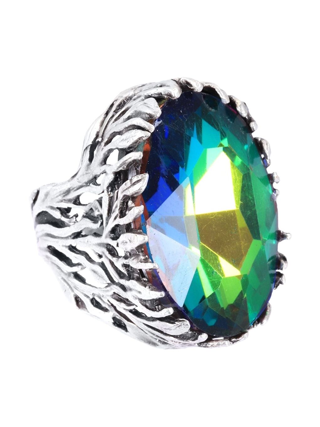 Karışık Kadın Antik Gümüş Kaplama Kristal Kesme Taş Detaylı Ayarlanabilir Tasarım Yüzük-1