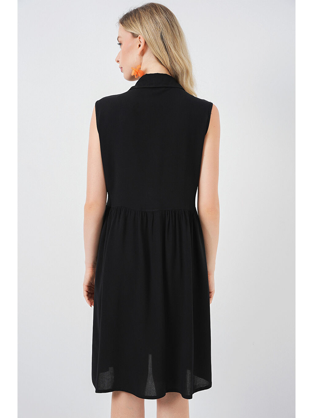 Kadın Sıfır Kol Midi Elbise 2563 - Siyah-5