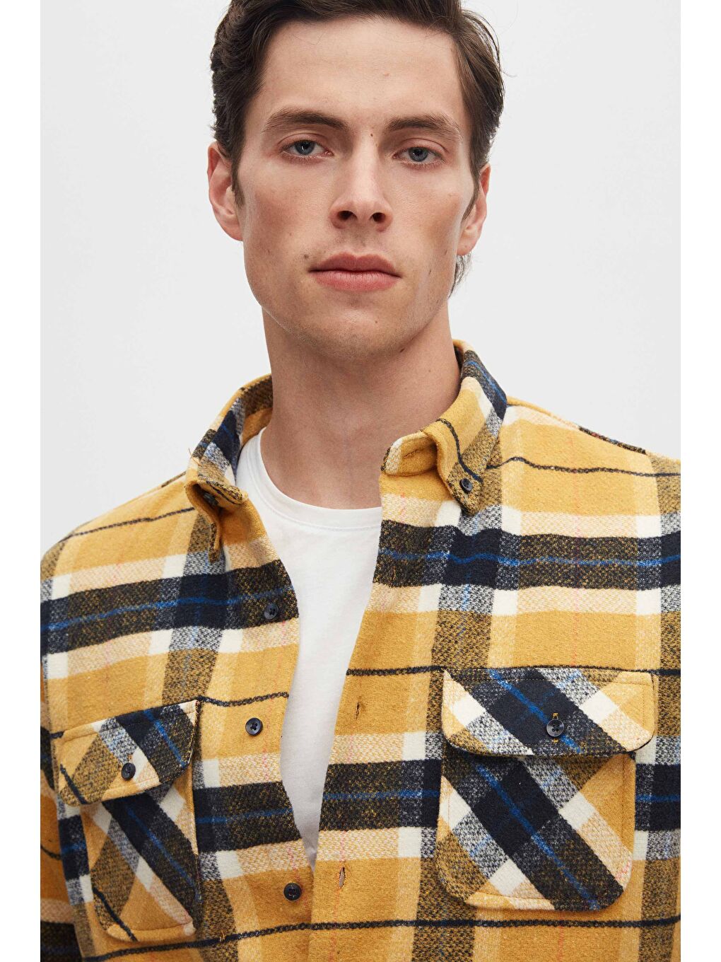 Sarı Slim Fit Hardal Ekose Oduncu Gömlek-2