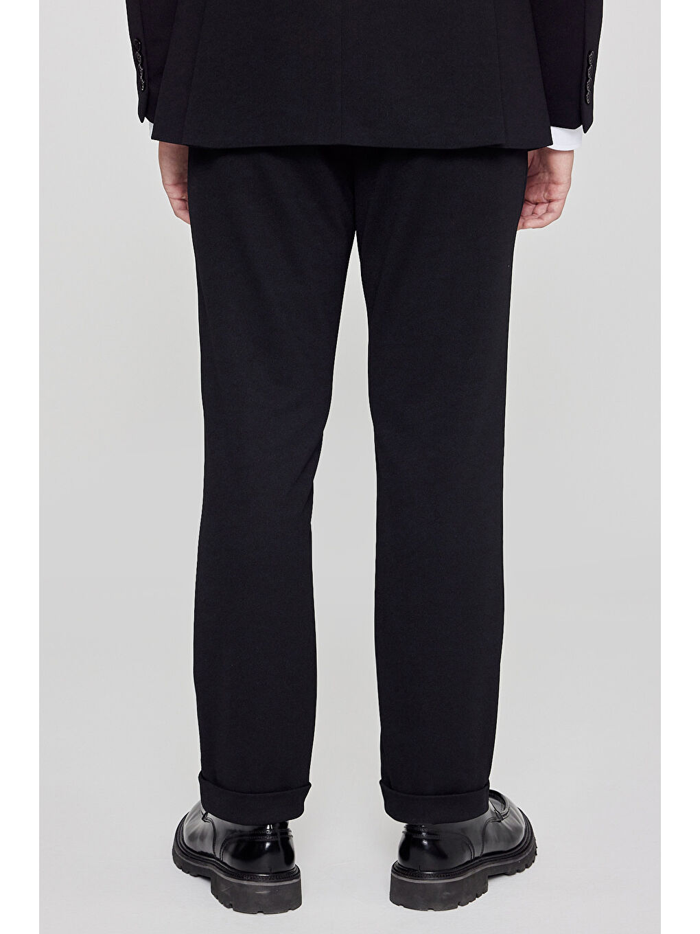 Erkek Siyah Slim Fit Dar Kesim Mono Yaka Beli Bağlamalı Kapak Cepli Esnek Takım Elbise-7