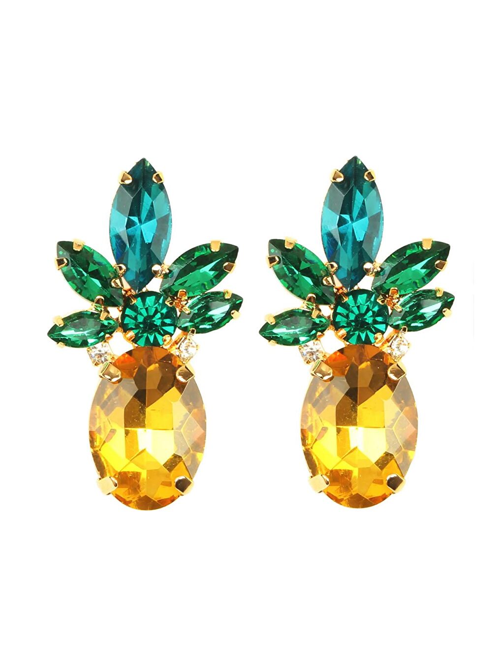 Sarı Kristal Taşlı Ananas Küpe