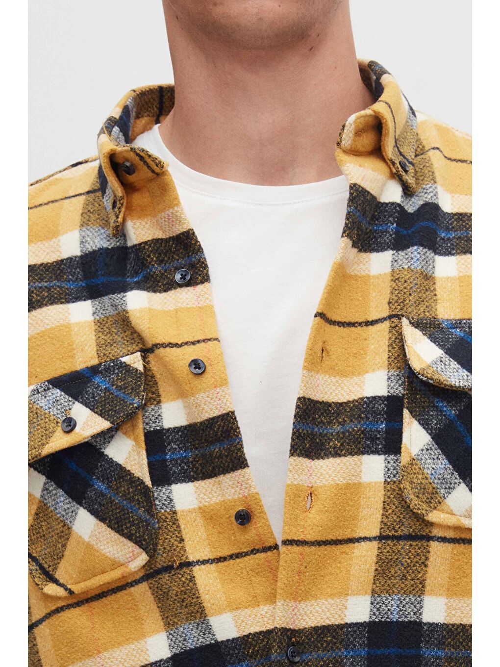 Sarı Slim Fit Hardal Ekose Oduncu Gömlek-3