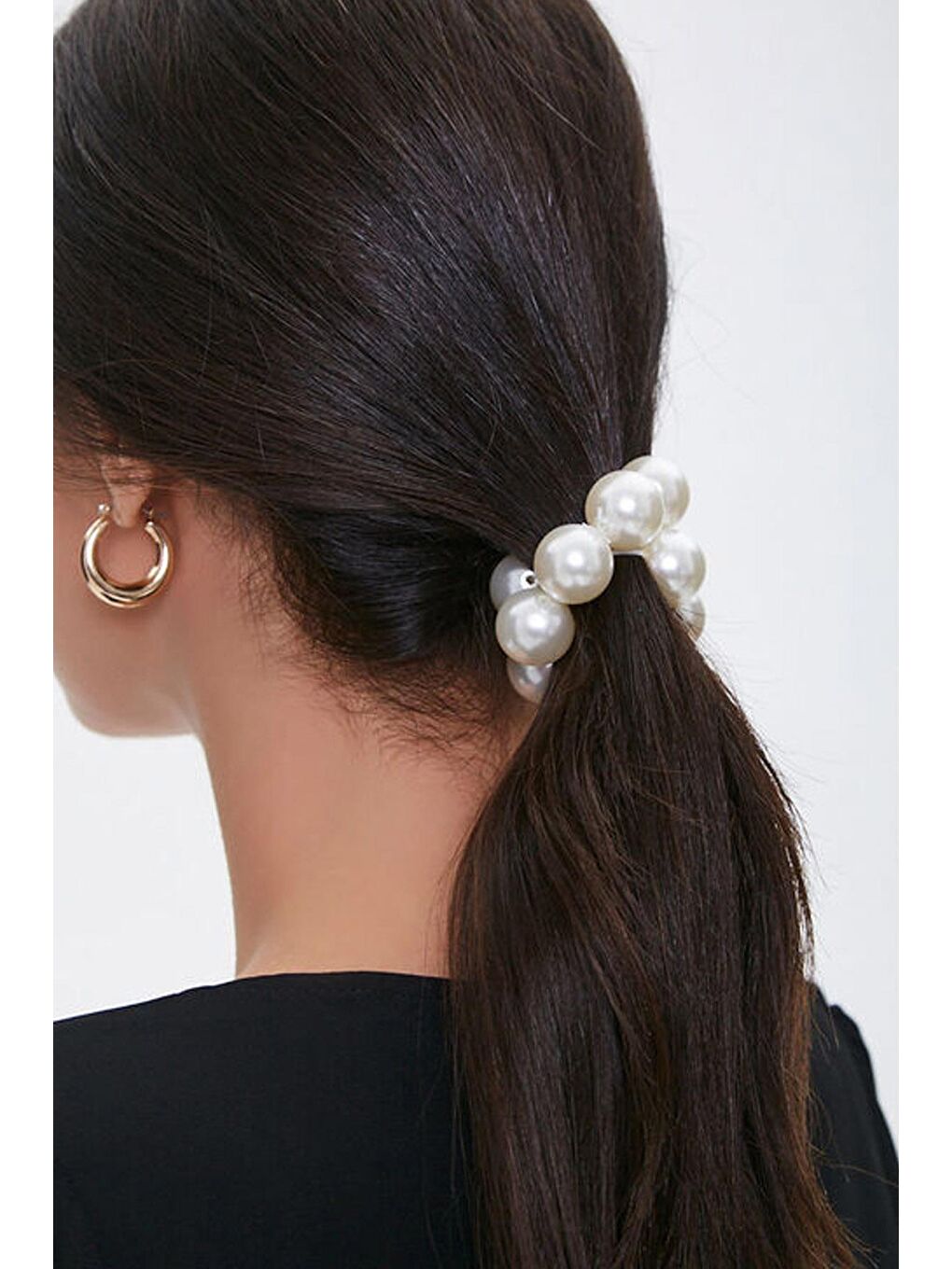 Beyaz 2'li Büyük İncili Lastik Saç Toka Seti