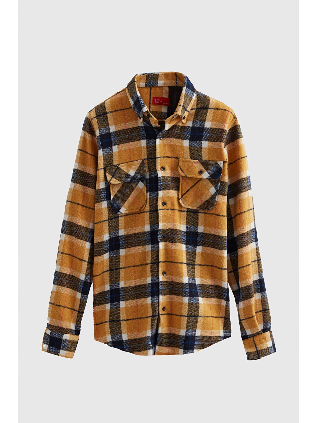 Sarı Slim Fit Hardal Ekose Oduncu Gömlek-4