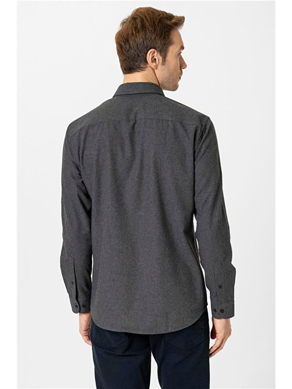 Siyah Slim Düz Düğmeli Yaka Gömlek-3