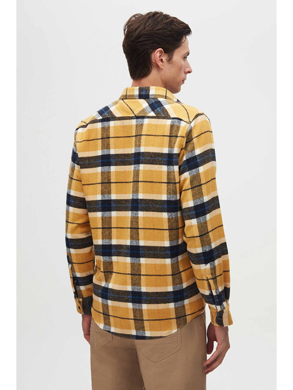 Sarı Slim Fit Hardal Ekose Oduncu Gömlek-5
