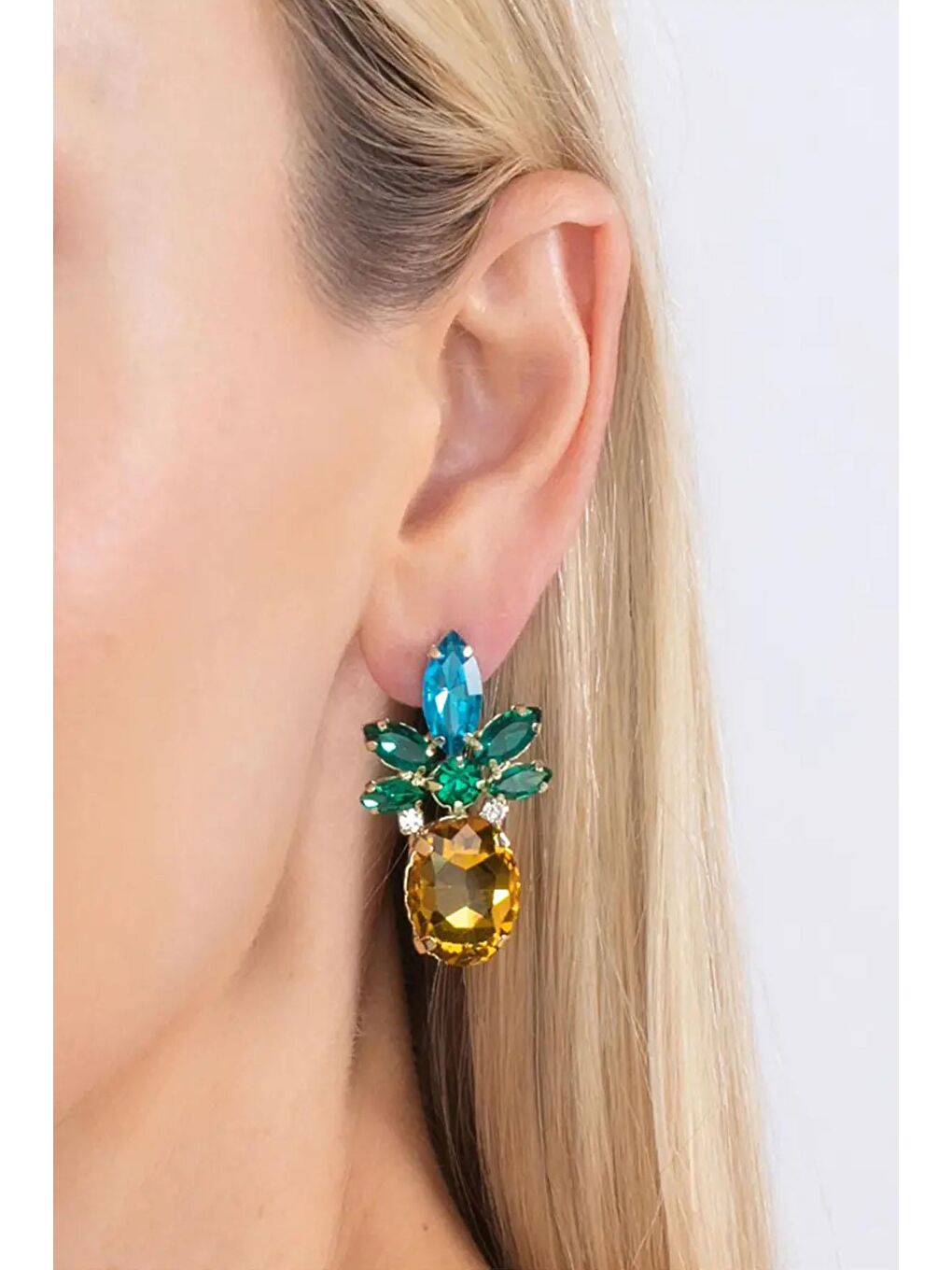 Sarı Kristal Taşlı Ananas Küpe-2