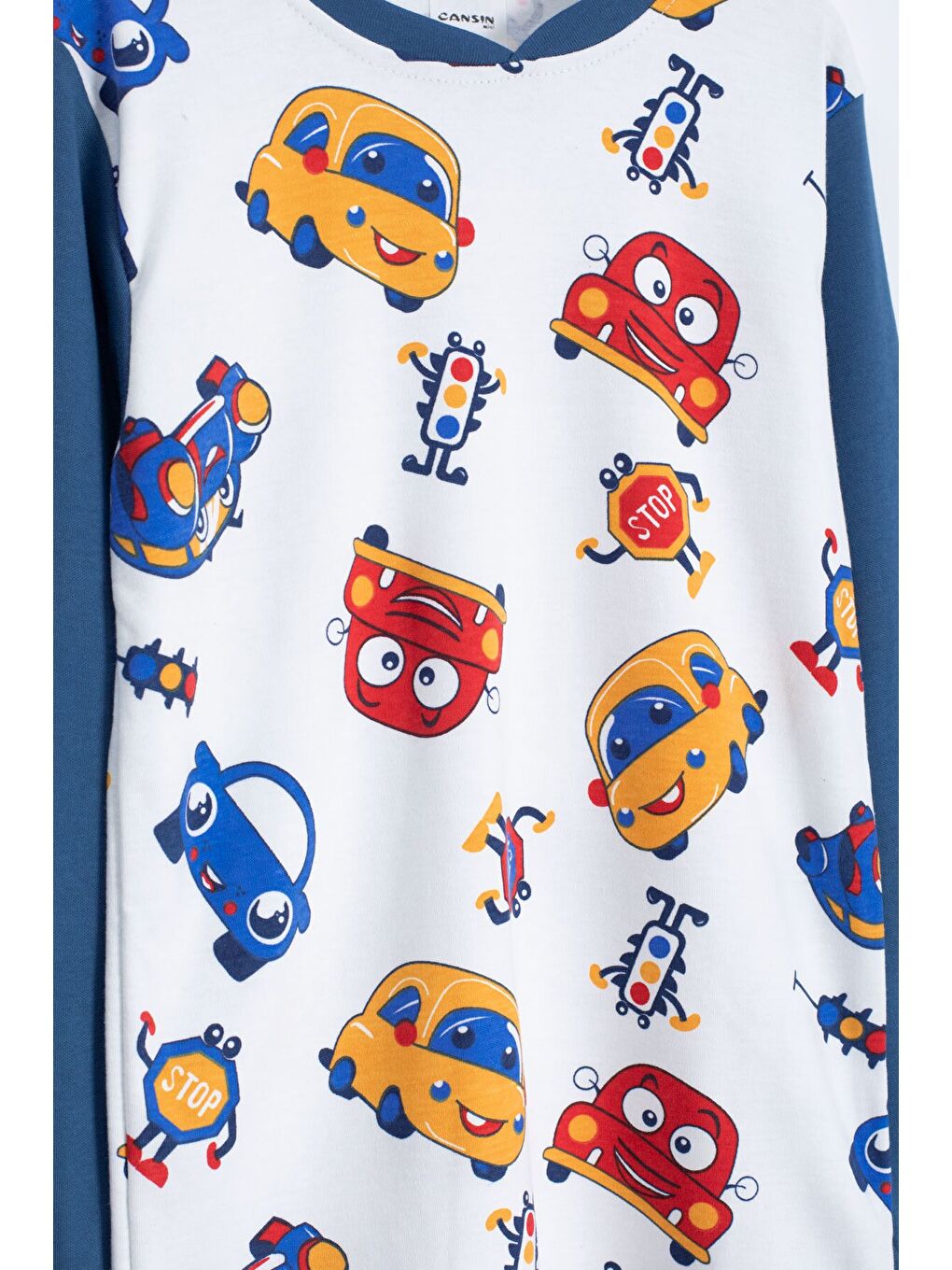 Ekru Sevimli Araba Baskılı Erkek Çocuk Pijama 22763-1