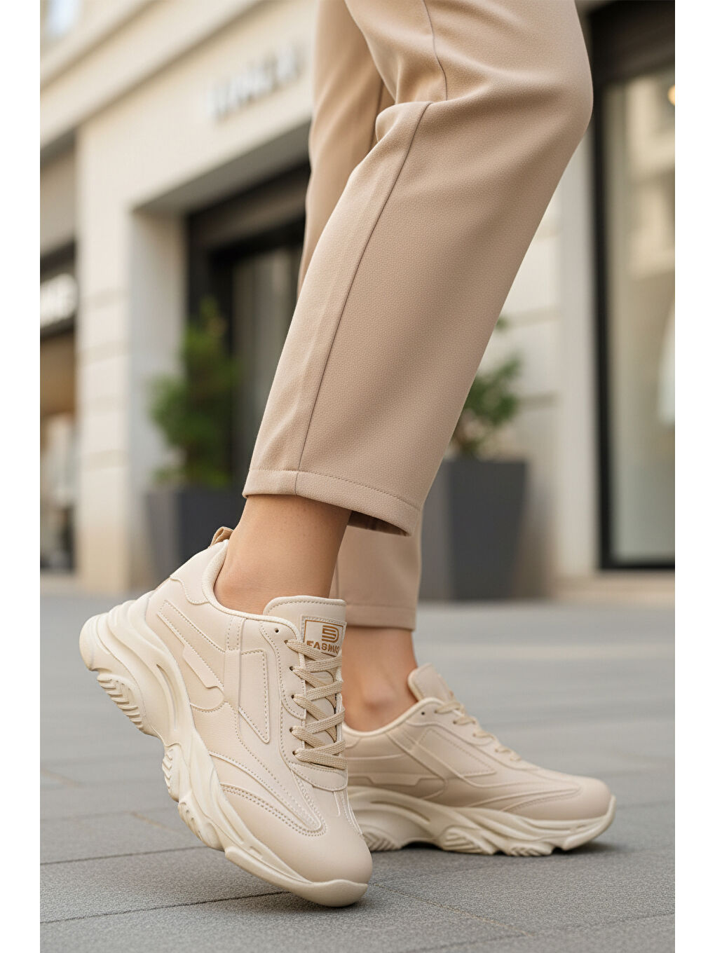 Ekru Bağcıklı Kadın Sneaker DRK171 G-2