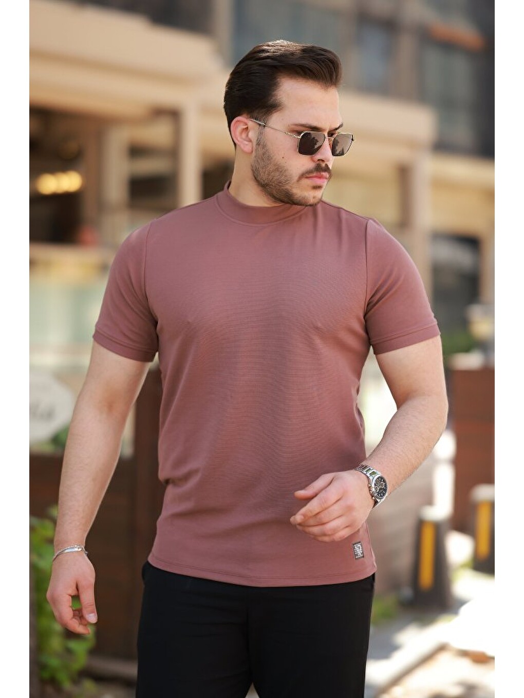 Pembe Erkek Yarım Balıkçı Yaka Kısa Kollu T-shirt