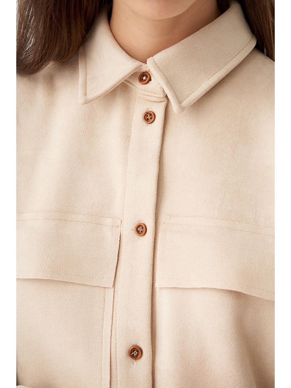 Bej Taş-Kapak Cepli Uzun Scuba Gömlek-4