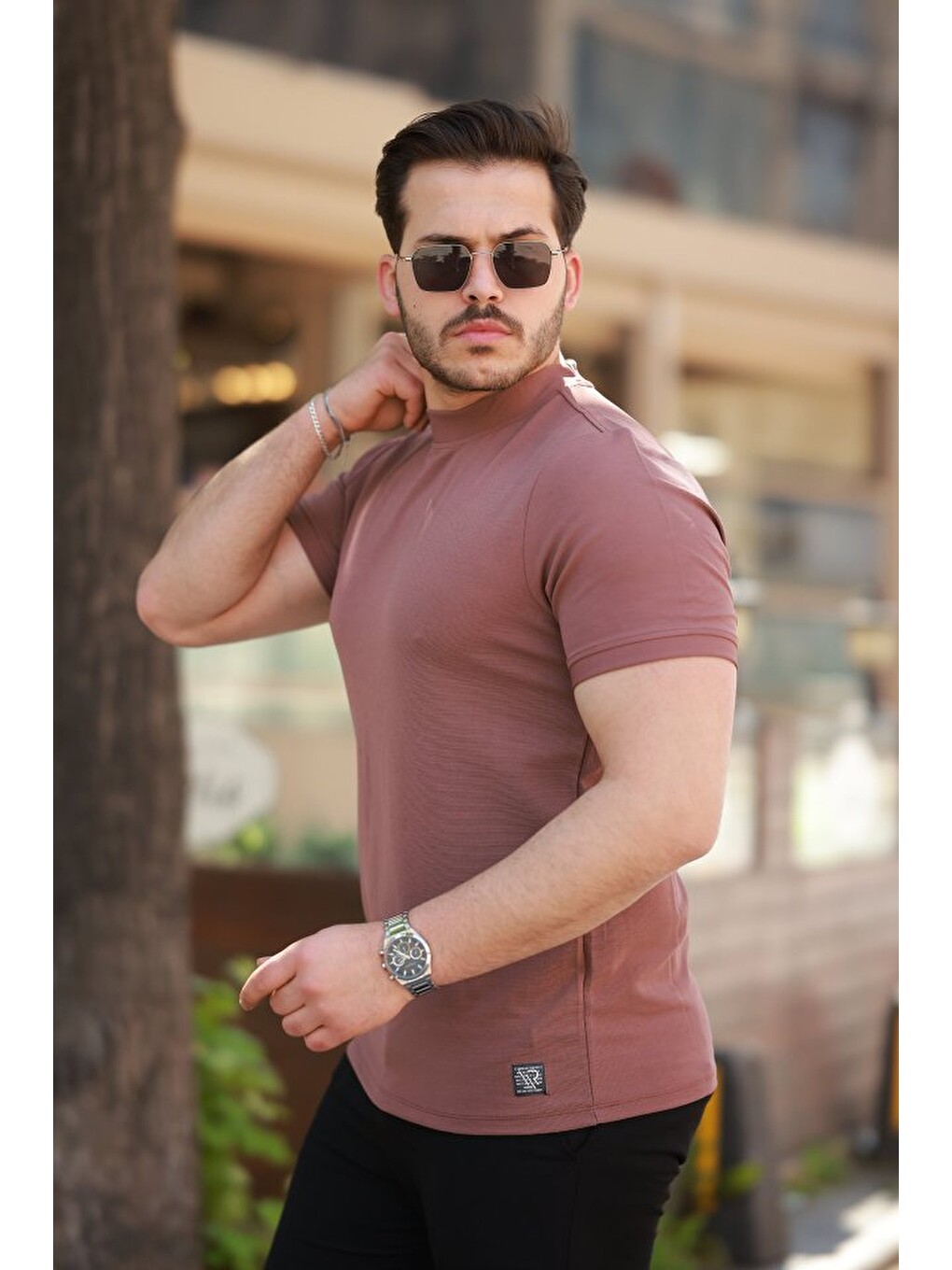 Pembe Erkek Yarım Balıkçı Yaka Kısa Kollu T-shirt-1