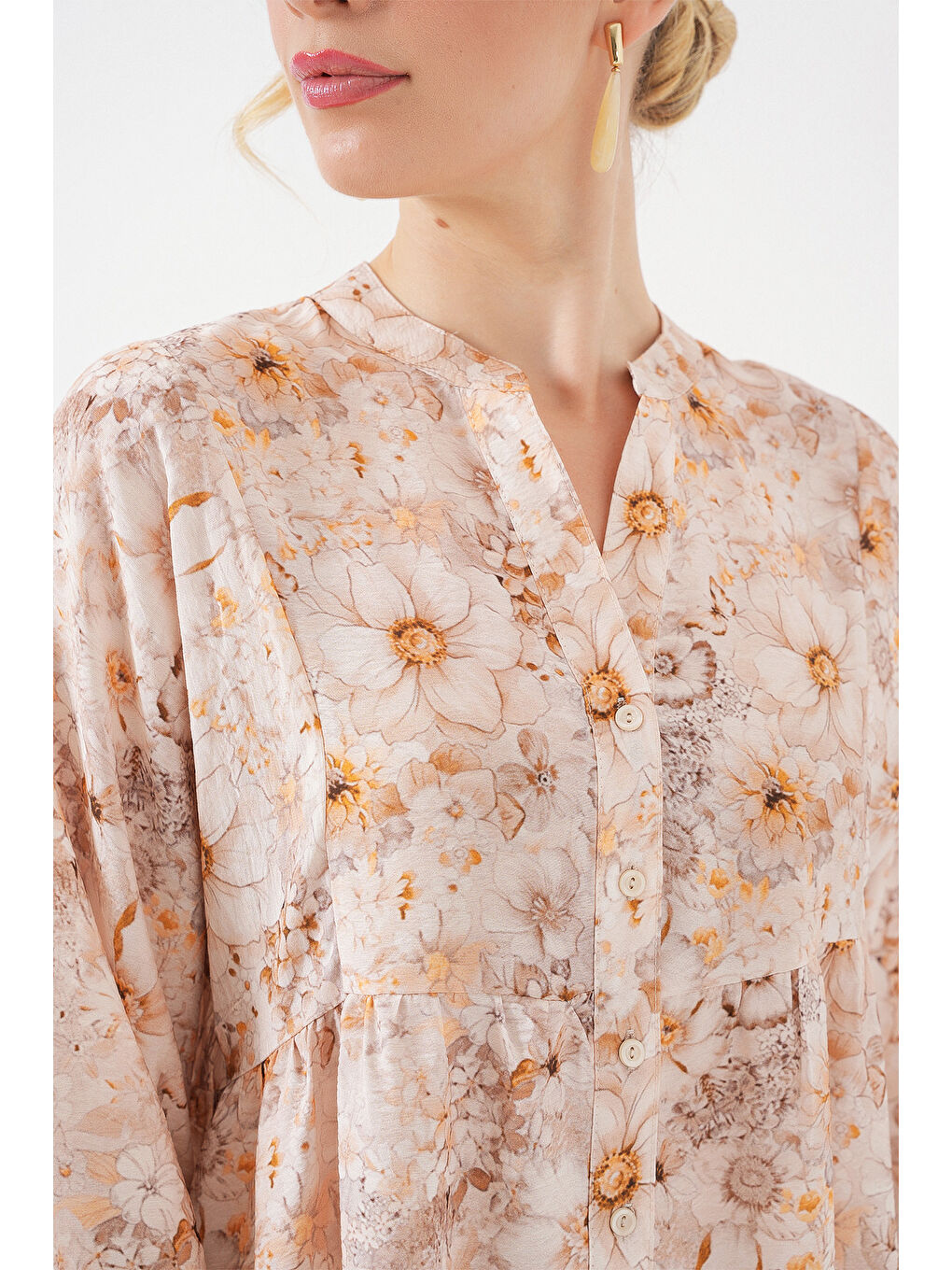 Kadın Desenli Tesettür Elbise 2583 - Bej-4